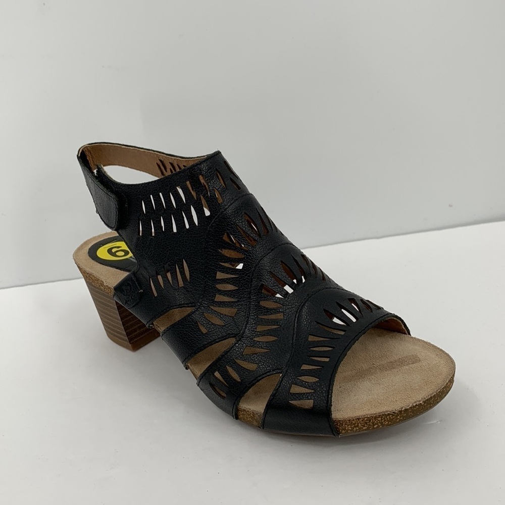 Josef Seibel Sunny black leather sandal laser bootie cut-out heel shoe new 40 9